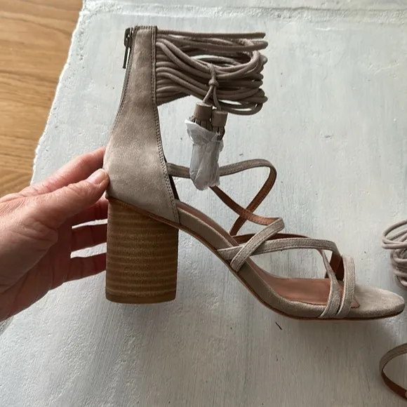 NEW Jeffrey Campbell Despina Leather Suede Sandals 3” Round Block Heel 7.5 Shoe
