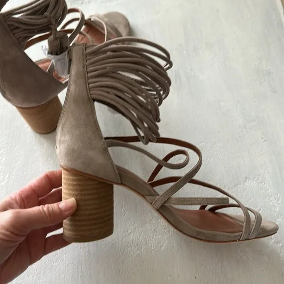 NEW Jeffrey Campbell Despina Leather Suede Sandals 3” Round Block Heel 7.5 Shoe