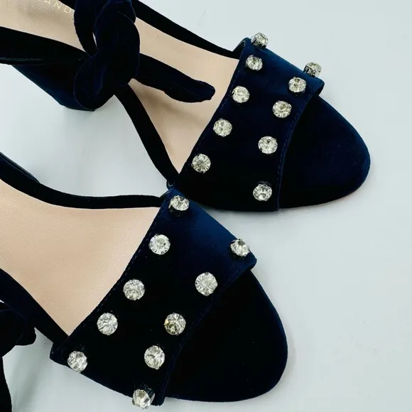 NEW Loeffler Randall Elayna Navy Blue Velvet Straps Block Heel Sandals
