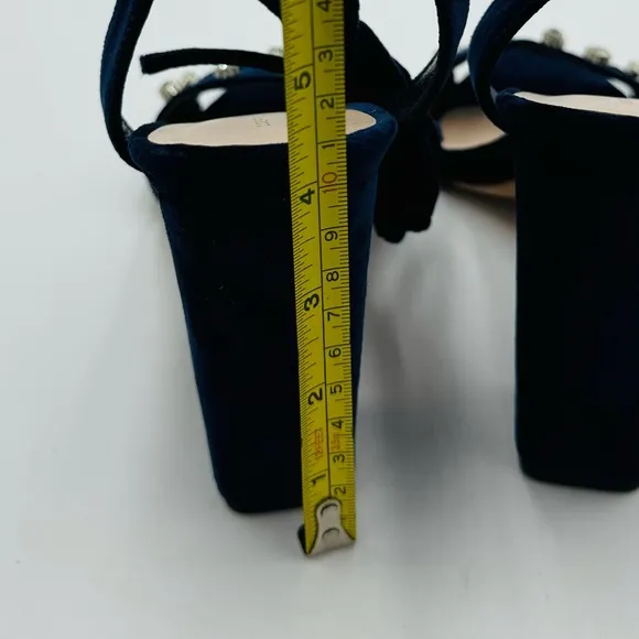 NEW Loeffler Randall Elayna Navy Blue Velvet Straps Block Heel Sandals
