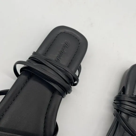 New Madewell The Carrie Lace-Up Sandal Flats Sz 8.5 Black Leather Strappy Summer