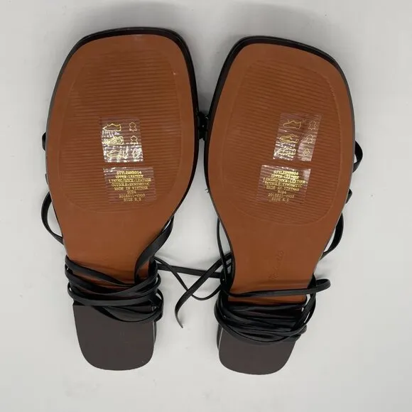New Madewell The Carrie Lace-Up Sandal Flats Sz 8.5 Black Leather Strappy Summer