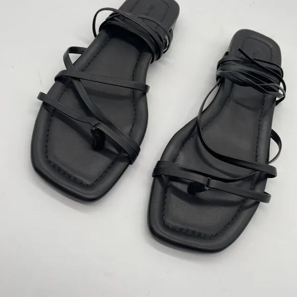 New Madewell The Carrie Lace-Up Sandal Flats Sz 8.5 Black Leather Strappy Summer