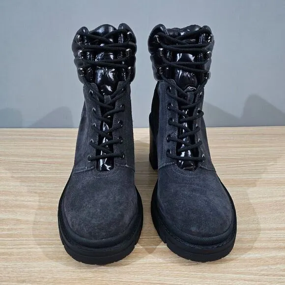 NEW Marc Fisher LTD Velima Boot Chunky Lug Sole Black Gray Leather Size 9