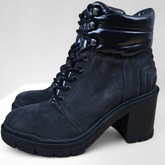 NEW Marc Fisher LTD Velima Boot Chunky Lug Sole Black Gray Leather Size 9