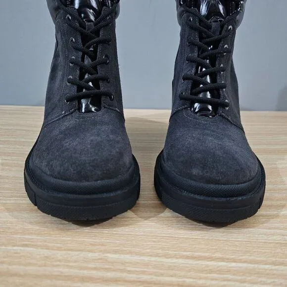 NEW Marc Fisher LTD Velima Boot Chunky Lug Sole Black Gray Leather Size 9