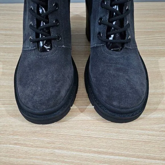 NEW Marc Fisher LTD Velima Boot Chunky Lug Sole Black Gray Leather Size 9