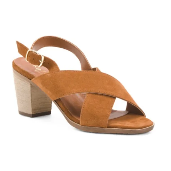 NEW Mariella Sling Back Suede Sandals Made In Italy Stack Block Heels Size 9.5