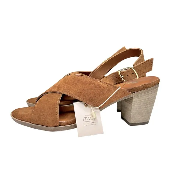 NEW Mariella Sling Back Suede Sandals Made In Italy Stack Block Heels Size 9.5