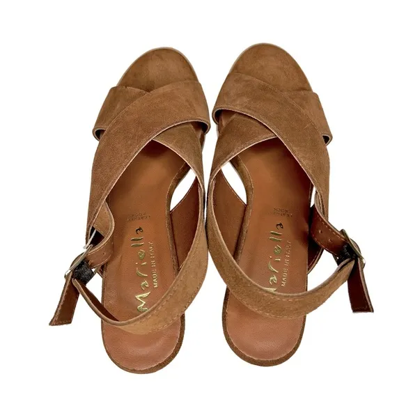 NEW Mariella Sling Back Suede Sandals Made In Italy Stack Block Heels Size 9.5