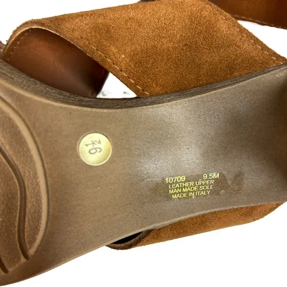 NEW Mariella Sling Back Suede Sandals Made In Italy Stack Block Heels Size 9.5