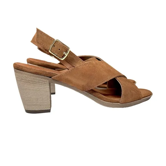 NEW Mariella Sling Back Suede Sandals Made In Italy Stack Block Heels Size 9.5