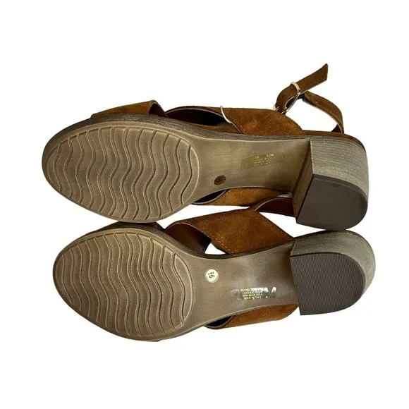 NEW Mariella Sling Back Suede Sandals Made In Italy Stack Block Heels Size 9.5