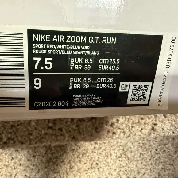 NEW Nike Air Zoom GT Run Women’s size 9/men’s size 7.5 Athletic Shoes
