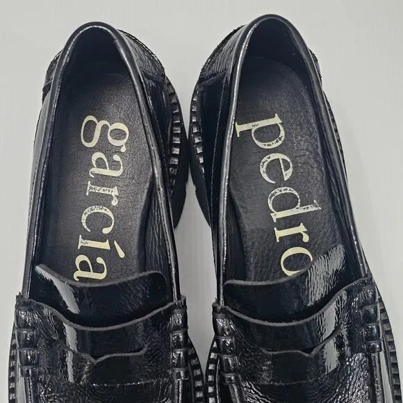 NEW Pedro Garcia Tady Penny Loafer Chunky Lug Sole Black Patent Leather EU 39
