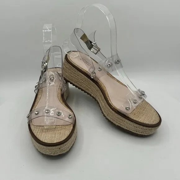NEW SCHUTZ Cristiane Clear Embellished Wedge Espadrilles Size 6.5 MSRP $118