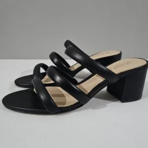 NEW Schutz Olly Mid Block Heel Sandal Women Slip On Black Nappa Leather Size 8.5