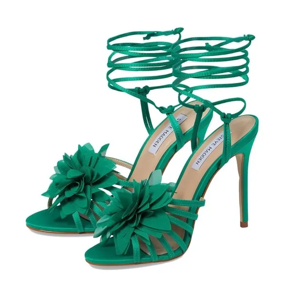 NEW Steve Madden Jolisa Green Floral Ankle Wrap formal cocktail heel women sz 6