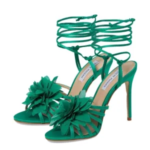 NEW Steve Madden Jolisa Green Floral Ankle Wrap formal cocktail heel women sz 6