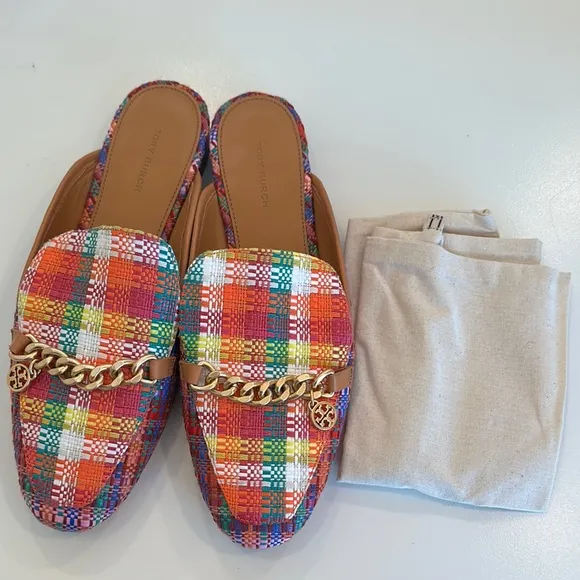 New Tory Burch Multicolor Plaid Women's Loafers. Size 8.5. Dust bag included.
