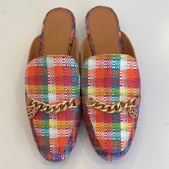 New Tory Burch Multicolor Plaid Women's Loafers. Size 8.5. Dust bag included.