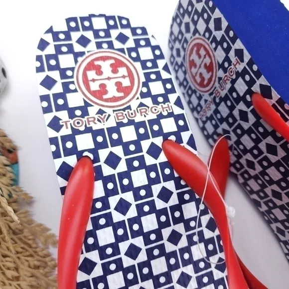 New Tory Burch Red and Blue Sandals Sz 7