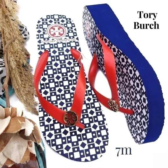 New Tory Burch Red and Blue Sandals Sz 7
