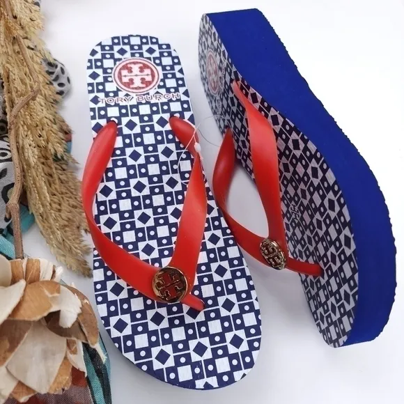New Tory Burch Red and Blue Sandals Sz 7