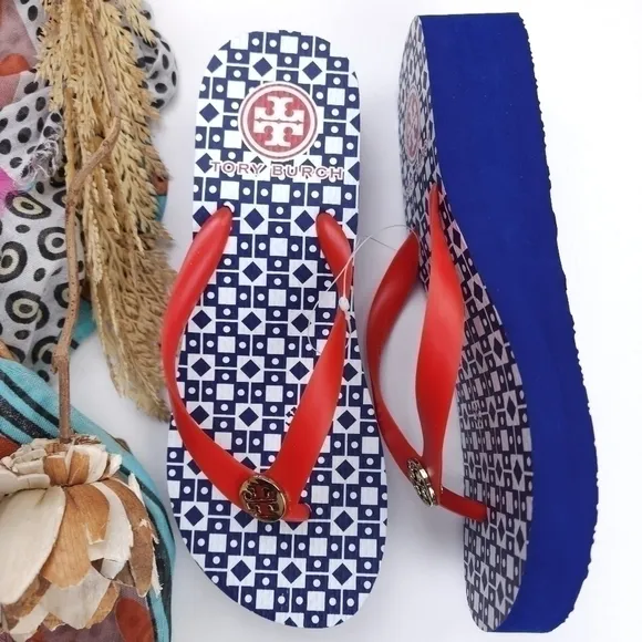 New Tory Burch Red and Blue Sandals Sz 7