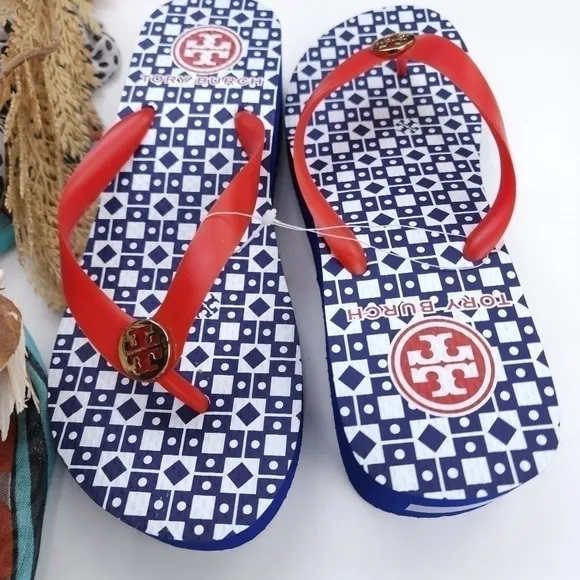 New Tory Burch Red and Blue Sandals Sz 7