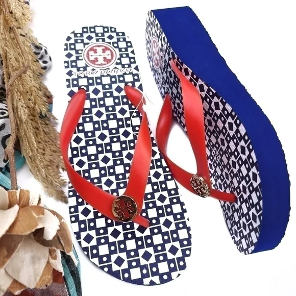 New Tory Burch Red and Blue Sandals Sz 7