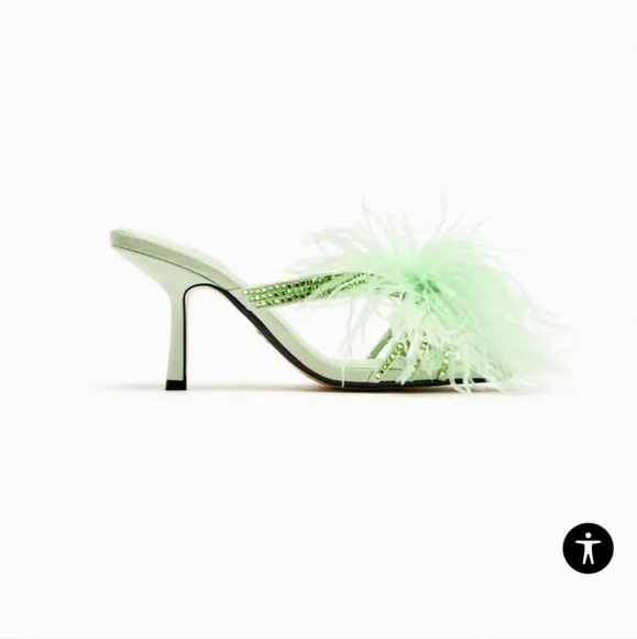 NEW Zara Feathered Heeled Sandals Size 10