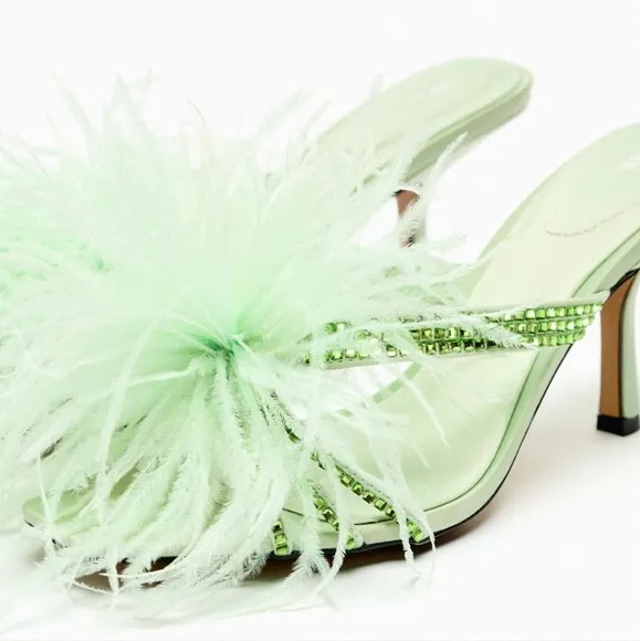 NEW Zara Feathered Heeled Sandals Size 10