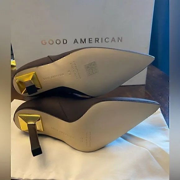 New! Good American High Kickstand  Booties Chocolate Brown