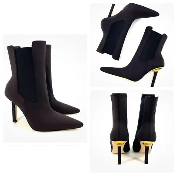 New! Good American High Kickstand  Booties Chocolate Brown