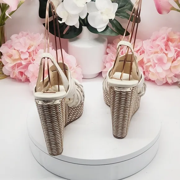 💋NEW💋JIMMY CHOO Perdita Leather Raffia Wedge Sandals