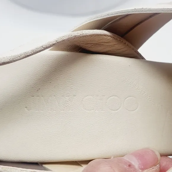 💋NEW💋JIMMY CHOO Perdita Leather Raffia Wedge Sandals