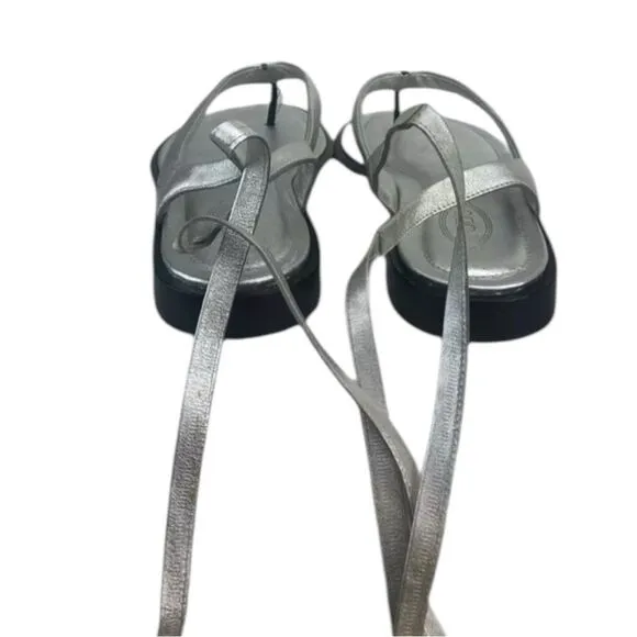 NEW TOD'S Women's Italy Wrapping Straps Thong Leather Silver Sandals 37  7