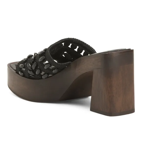 NIB BERNARDO Knox Raffia Bead Mule Sandals