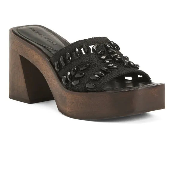 NIB BERNARDO Knox Raffia Bead Mule Sandals
