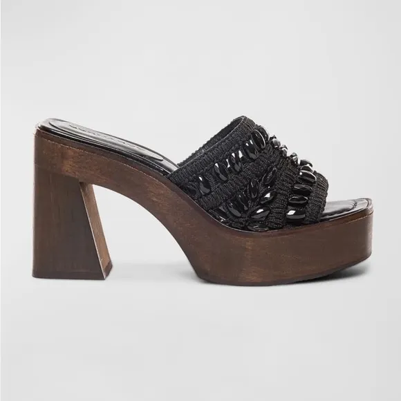 NIB BERNARDO Knox Raffia Bead Mule Sandals
