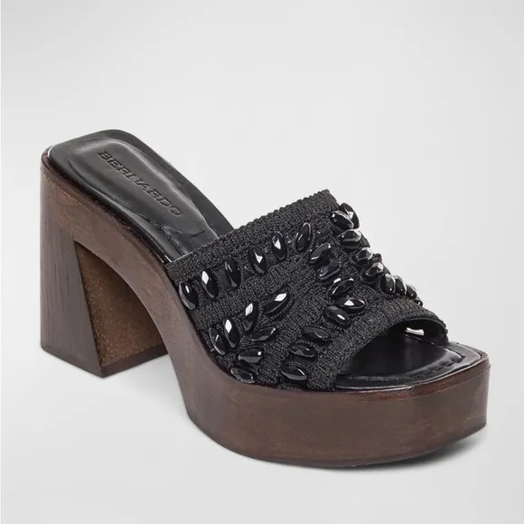 NIB BERNARDO Knox Raffia Bead Mule Sandals