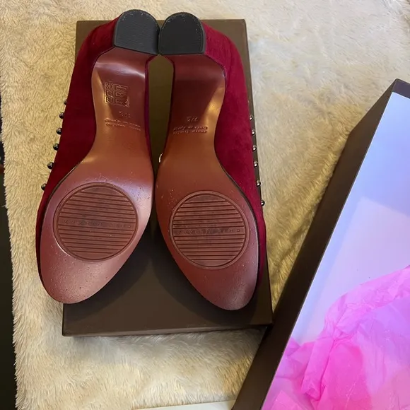 nib CHIE MIHARA Jamil Suede Studded Pump Heels in Red, size 7.5
