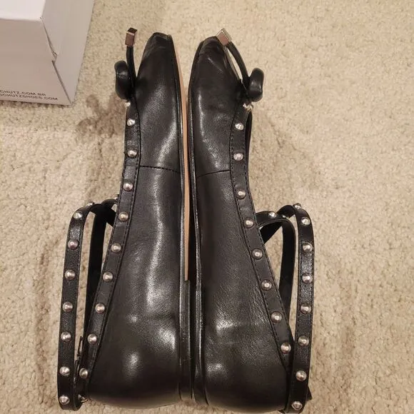 NIB Schutz Larissa Nappa Leather Flat Ballet Black Studded Women's Shoes 7