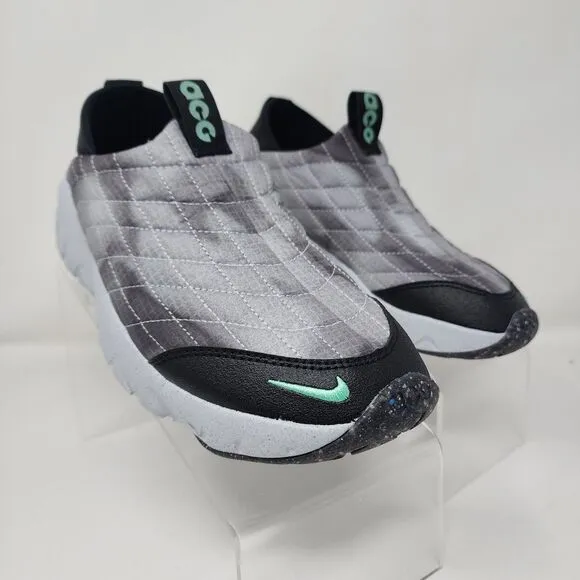Nike ACG Moc Mens 6 SE Grey Black Green Glow Quilted Moccasin Streetwear Shoes