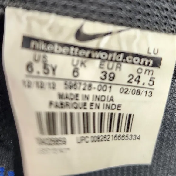 Nike Air Force 1 Low Black Gray Blue  Swoosh Sneakers 2013 Youth Boys Size 6.5