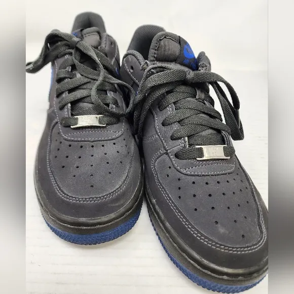 Nike Air Force 1 Low Black Gray Blue  Swoosh Sneakers 2013 Youth Boys Size 6.5
