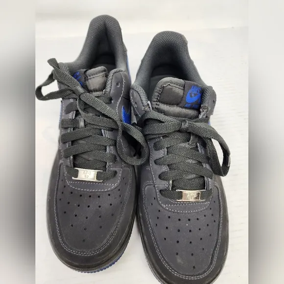 Nike Air Force 1 Low Black Gray Blue  Swoosh Sneakers 2013 Youth Boys Size 6.5
