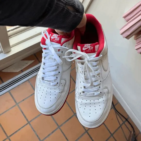 Nike Air Force 1 Low White Red Leather Sneakers 2019 Size 11 CD0884-101