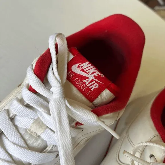 Nike Air Force 1 Low White Red Leather Sneakers 2019 Size 11 CD0884-101